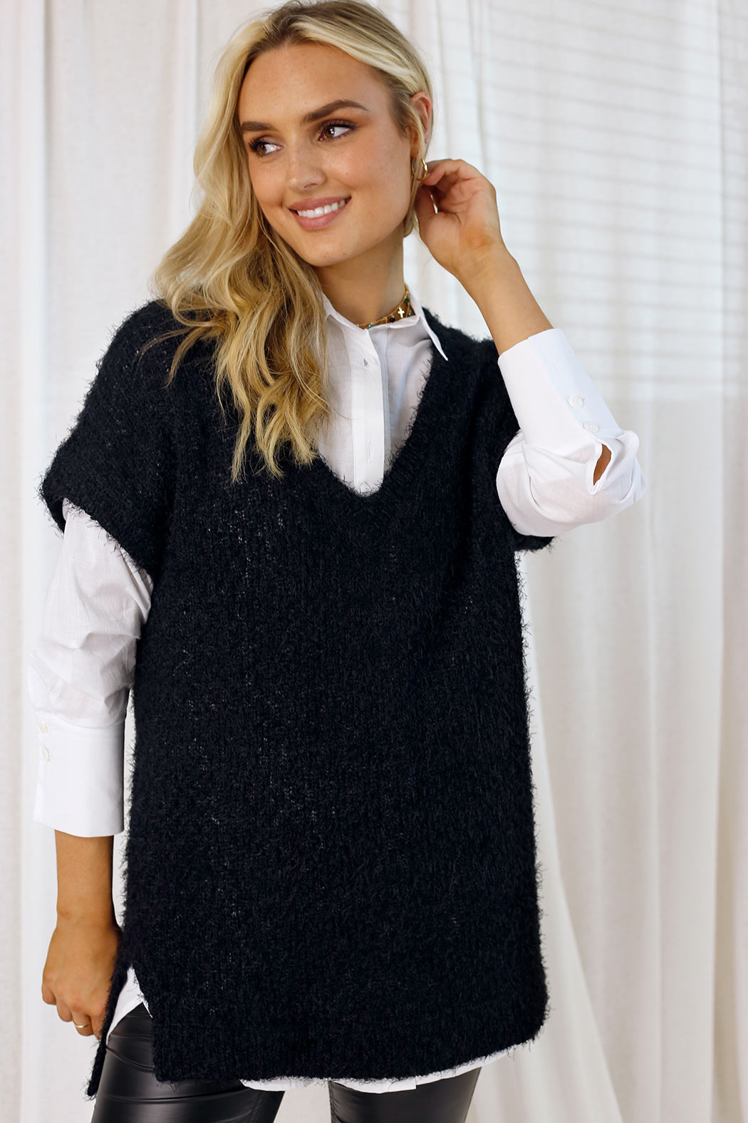 Black Fluffy Vest - SALE