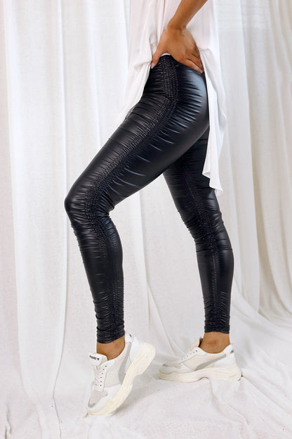 Black Waxed Ruched Legging - SALE