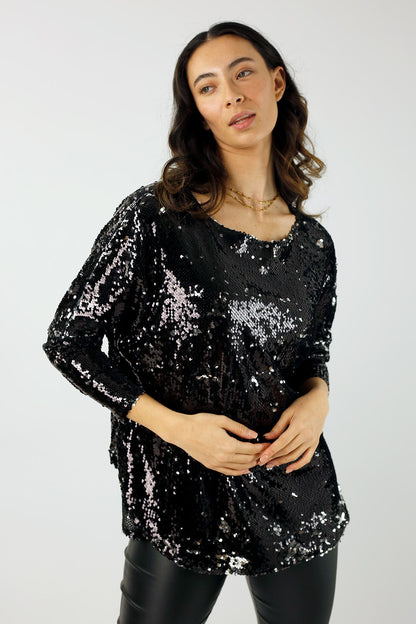 Black And Silver Sequin Over Top - Final Sale