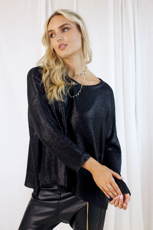 Black Foil Crop Jumper - SALE