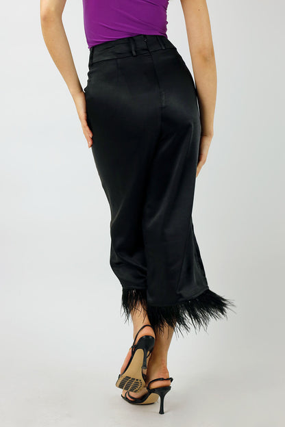 Black Satin Feather Culottes - FINAL SALE