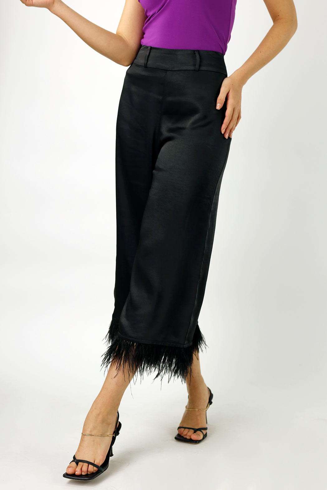 Black Satin Feather Culottes - FINAL SALE