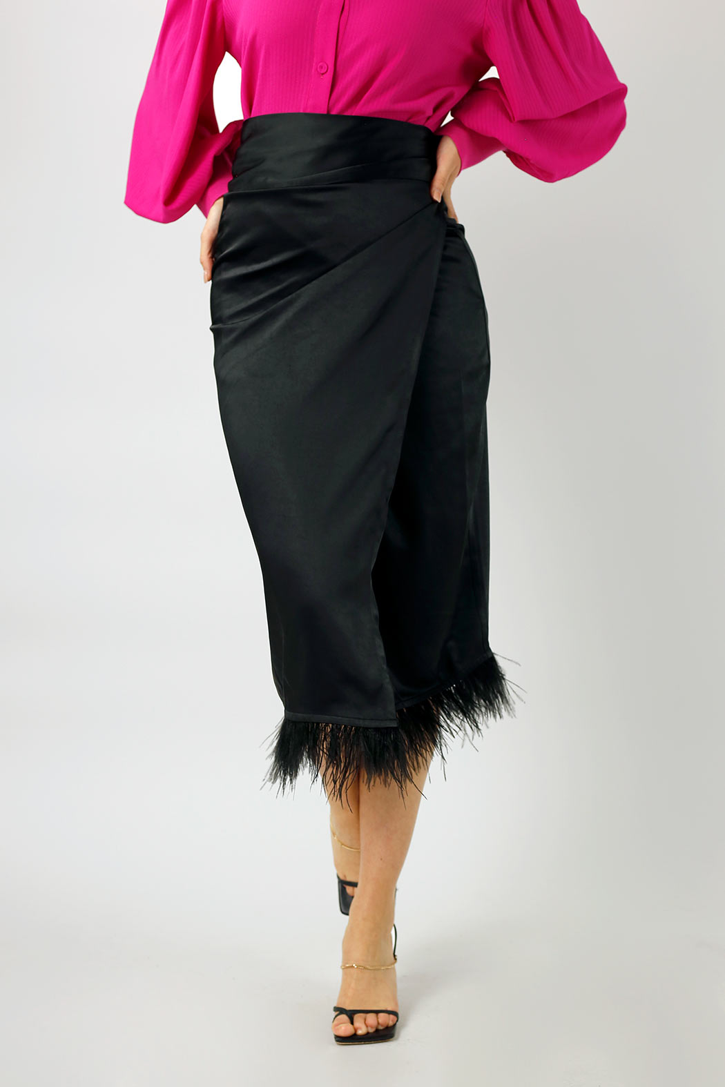 Black Satin Feather Skirt - Final Sale