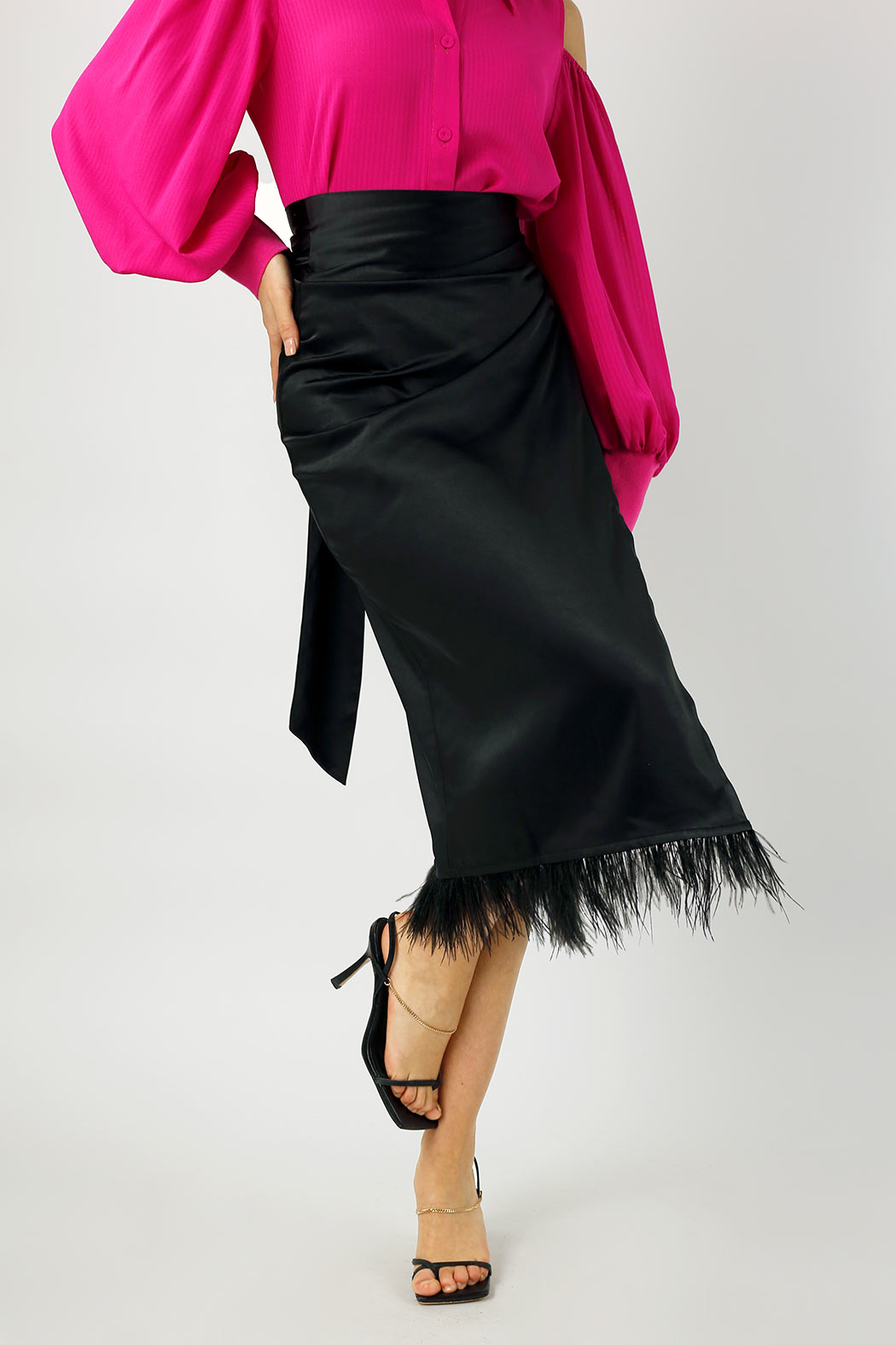 Black Satin Feather Skirt - Final Sale
