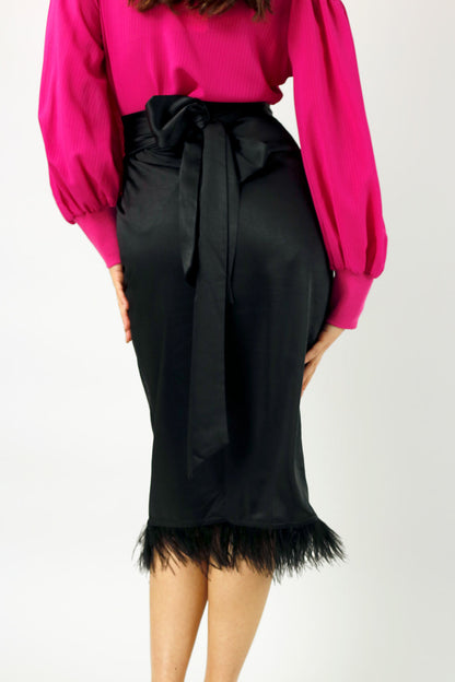 Black Satin Feather Skirt - Final Sale