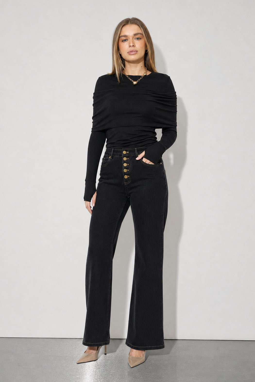 Black Button Front Jean