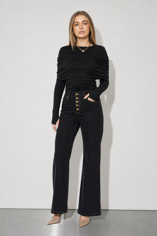 Black Button Front Jean