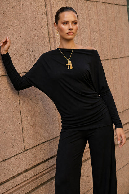 Black Tencel Drape Top