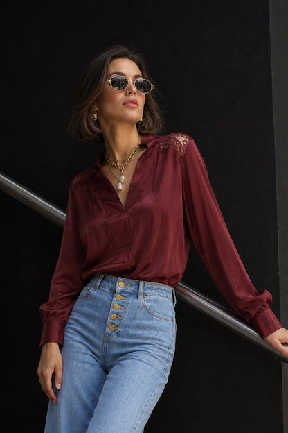 Burgundy Glow Lace Blogger Shirt