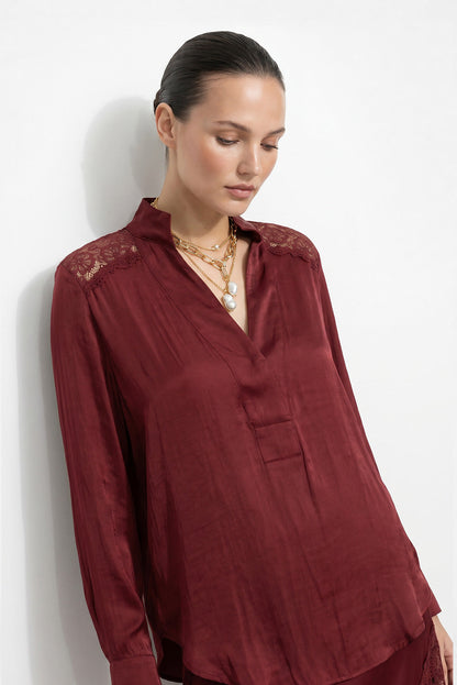 Burgundy Glow Lace Blogger Shirt