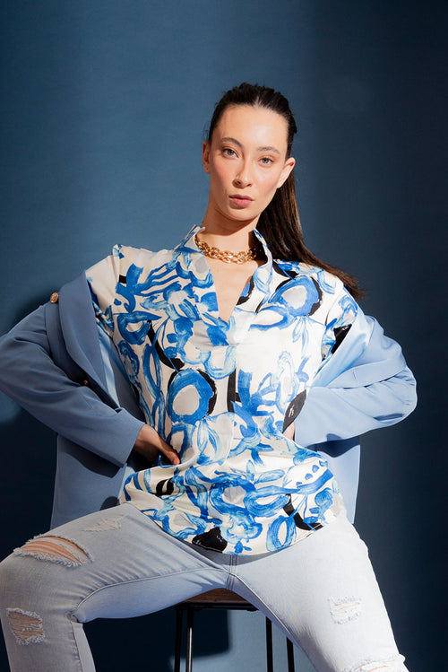 Blue/White Femme Blogger Shirt