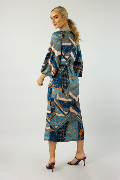 Blue Chains Silky Wrap Dress FINAL- SALE