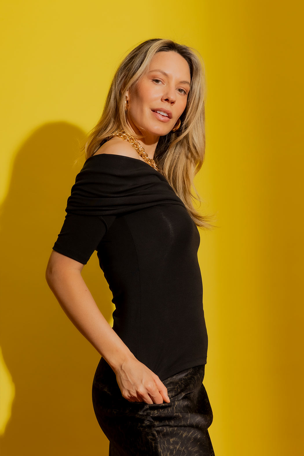 Black Tencel Off-Shoulder Top