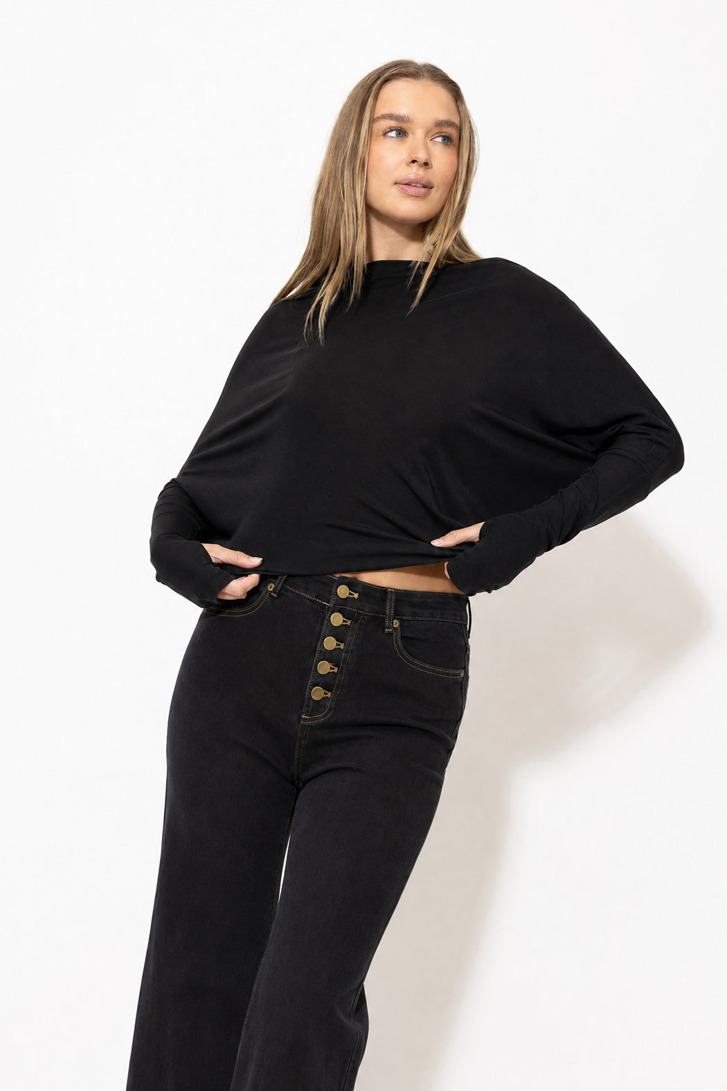 Black Tencel Drape Top