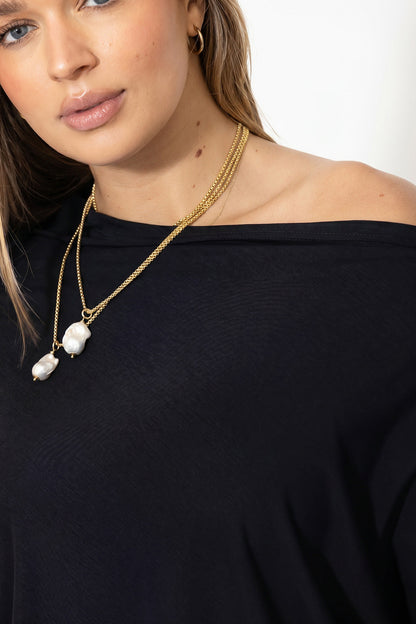 Black Tencel Drape Top