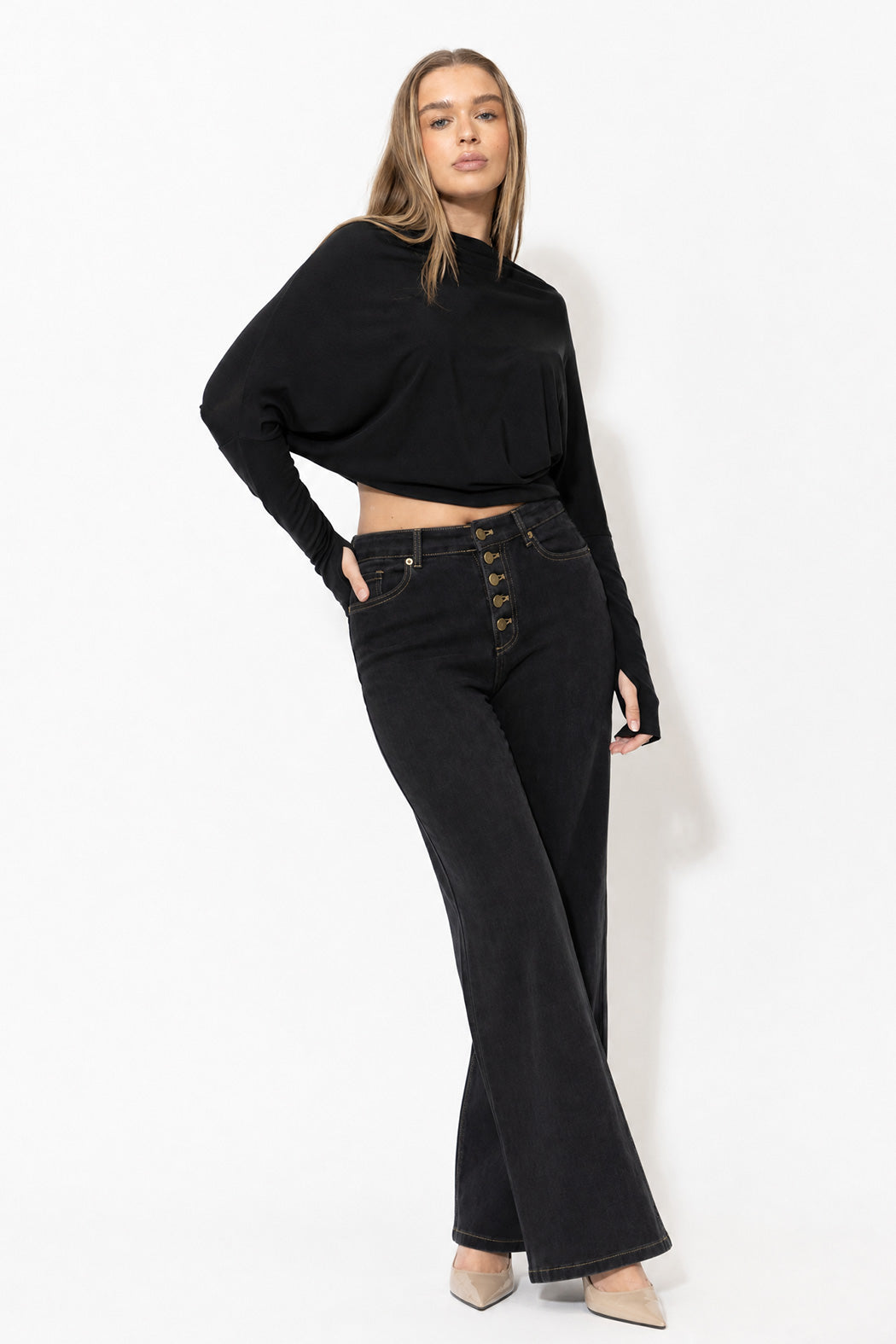 Black Tencel Drape Top