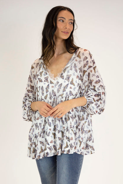 Butterfly Mesh Tiered Top - FINAL SALE