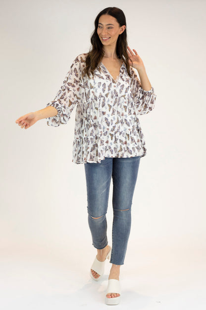 Butterfly Mesh Tiered Top - FINAL SALE