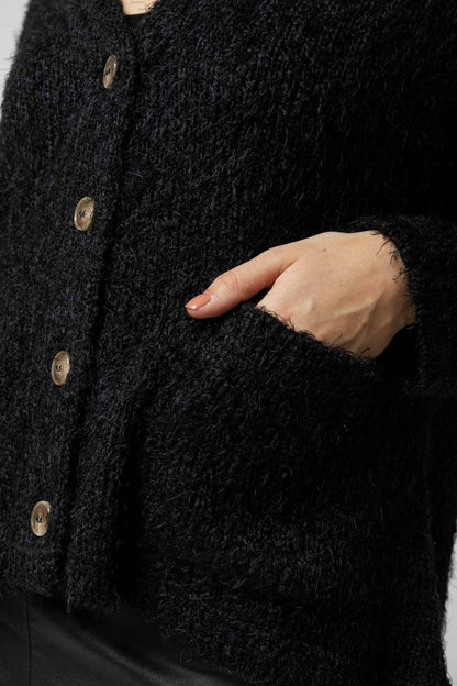 Black Fluffy Pocket Cardi