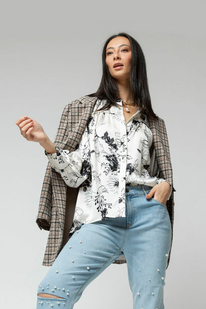 Black White Gathered Shirt
