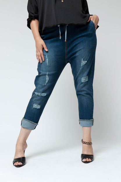 Chambray Denim Drawstring Jeans - SALE