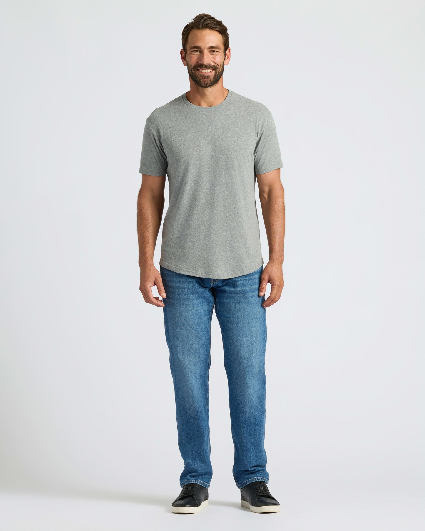 Heather Gray Curved Hem Classic Crew Neck