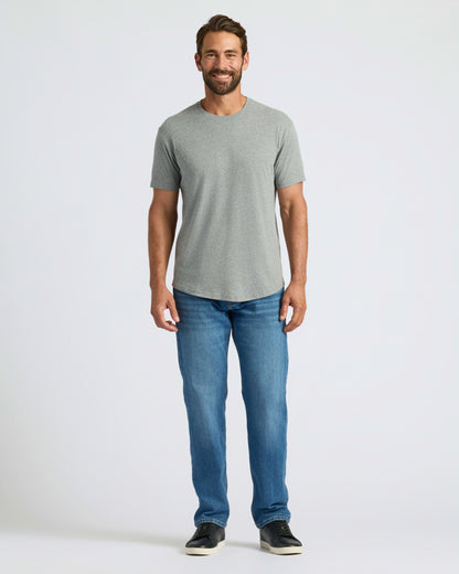 Heather Gray Curved Hem Classic Crew Neck