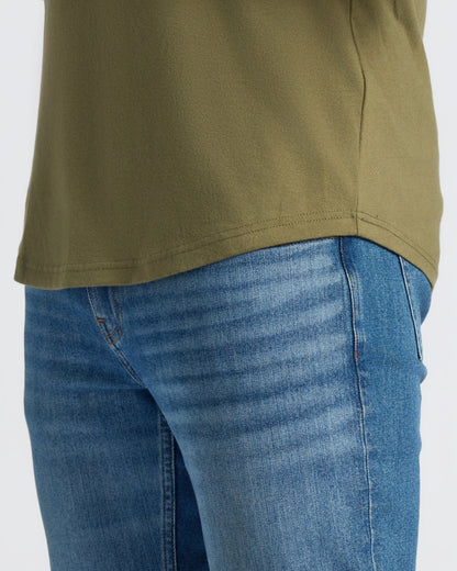 Military Green Curved Hem Classic Crew Neck