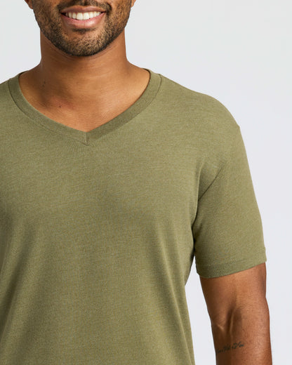 Heather Military Green Classic V-Neck