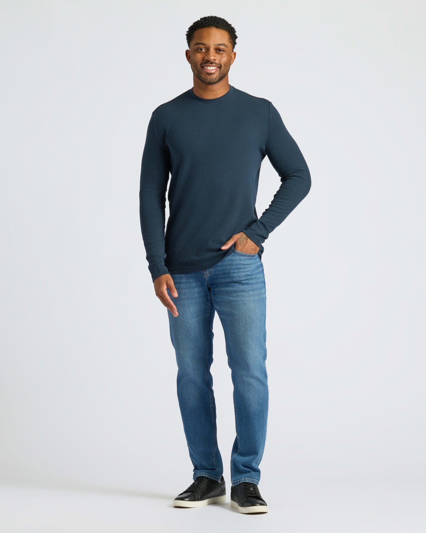 Navy Long Sleeve Waffle Crew 3-Pack
