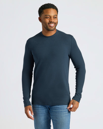 Navy Waffle Long Sleeve Crew Neck