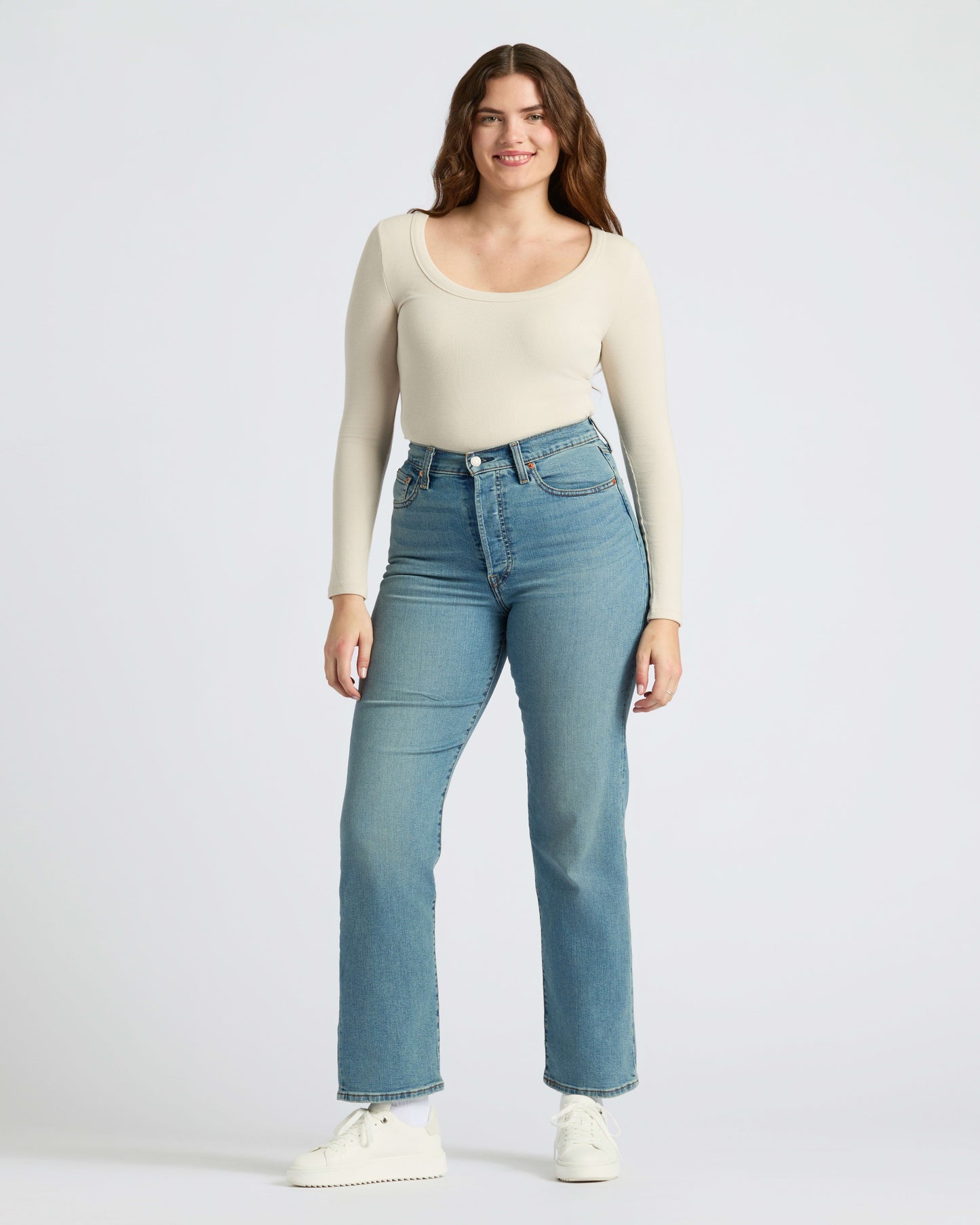 Womens Oatmeal Ribbed Long Sleeve Scoop Neck Tee 3-Pack