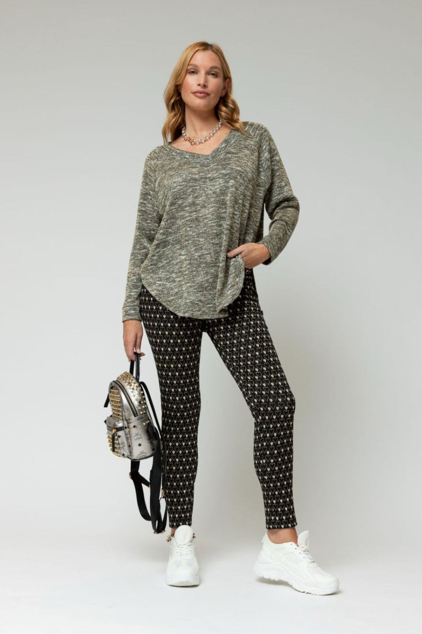 Black Gold Sparkle V Neck Top Jumper - Sale
