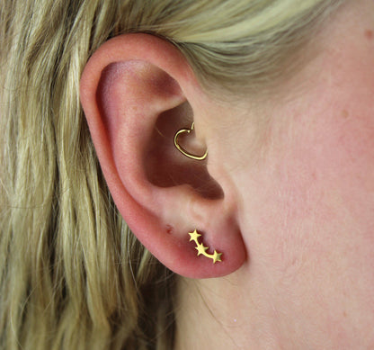 Triple Curved Star Stud Earrings (Gold Plated)