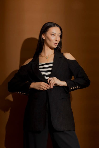Black Cutout Shoulder Blazer