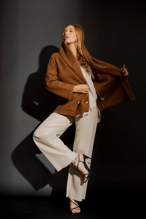 Camel Lurex Hooded Coat