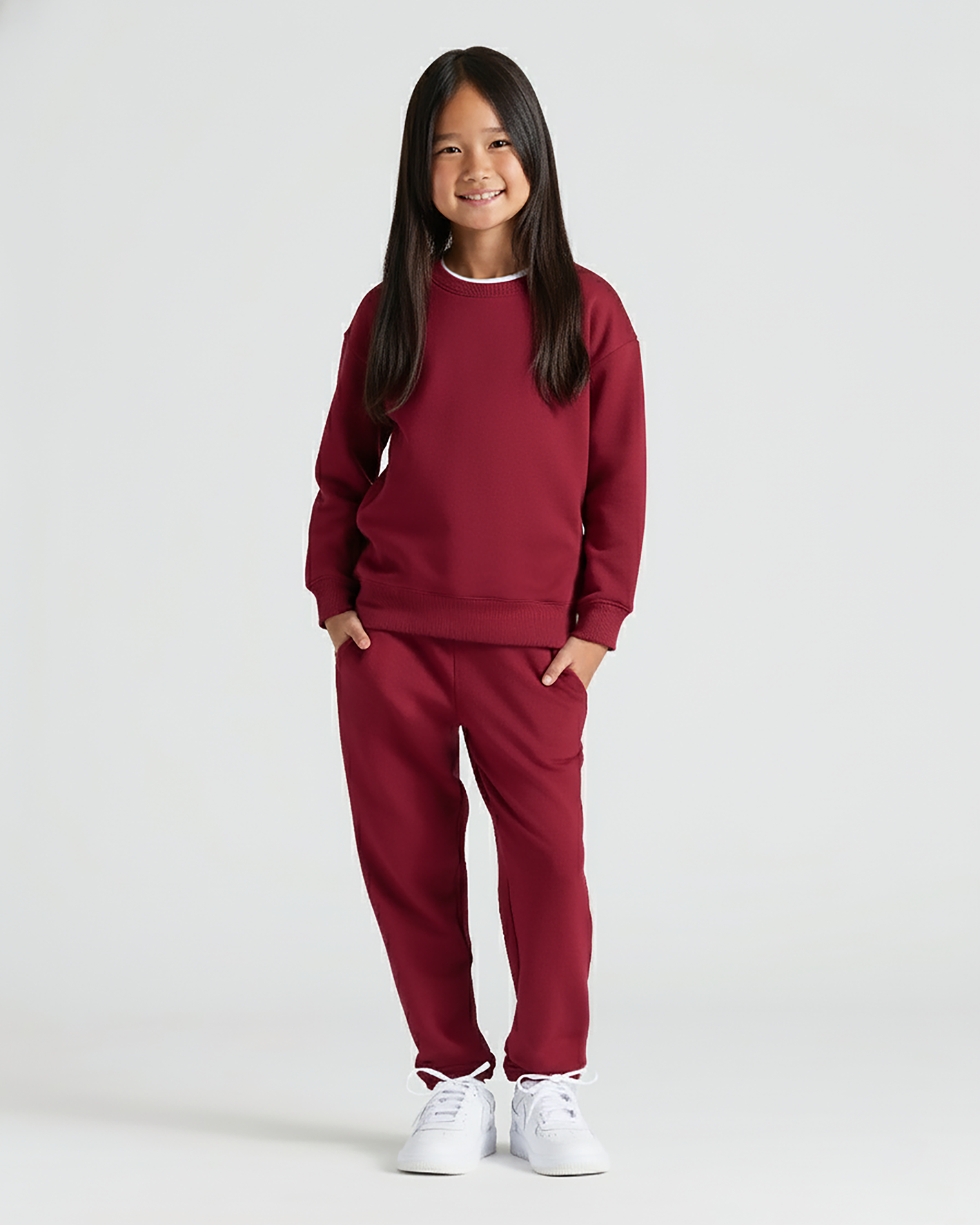 Girls Dark Maroon Slouch Pullover Crew & Relaxed Jogger 2-Pack