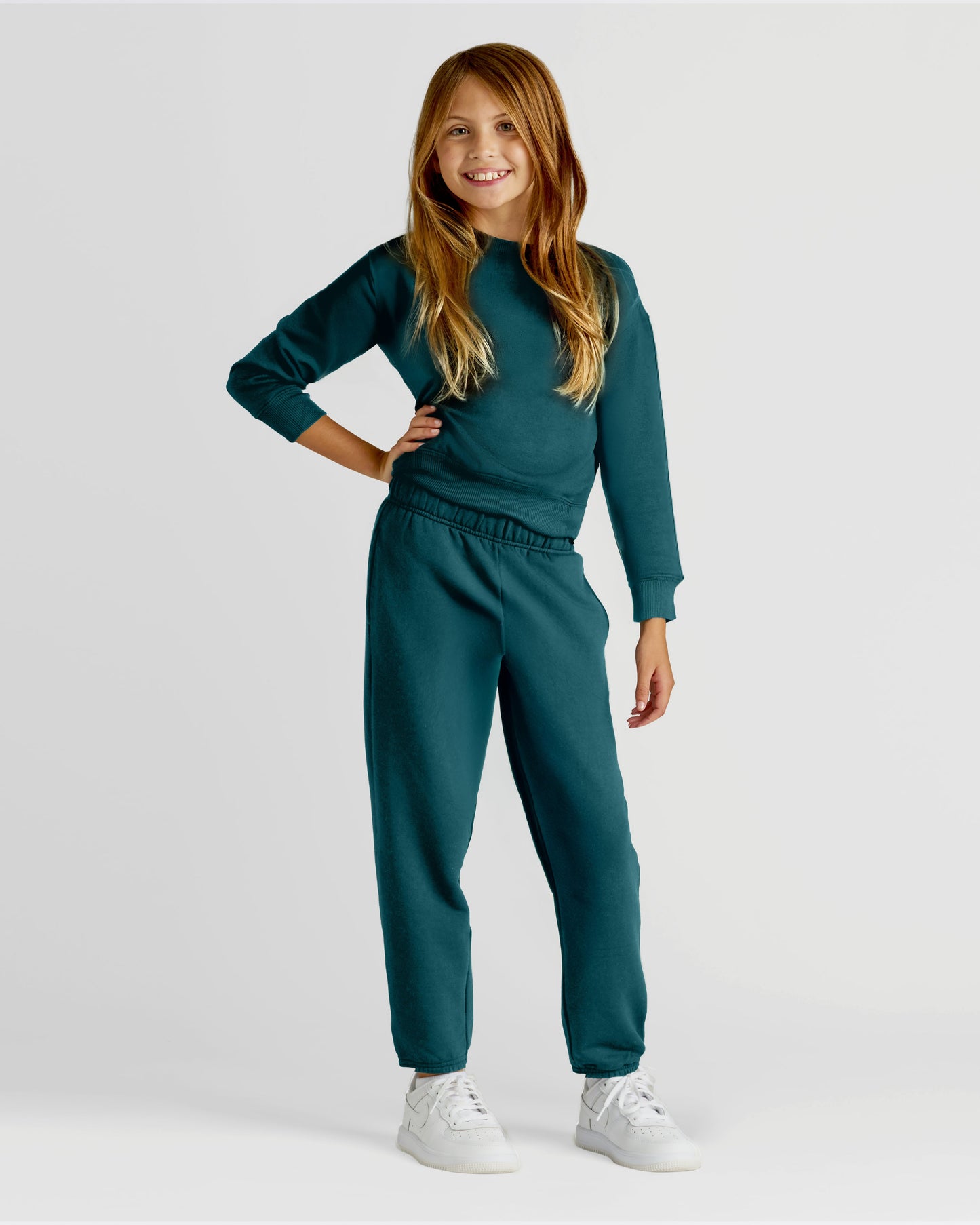 Girls Deep Emerald Slouch Pullover Crew & Relaxed Jogger 2-Pack
