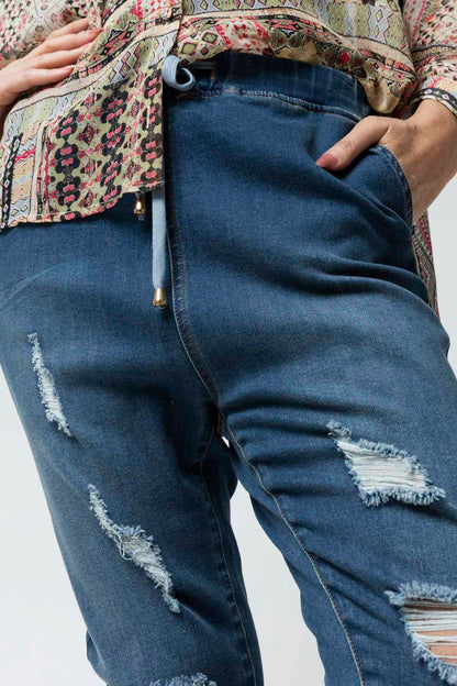 Chambray Denim Drawstring Jeans - SALE
