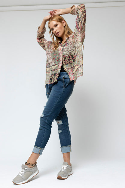 Chambray Denim Drawstring Jeans - SALE