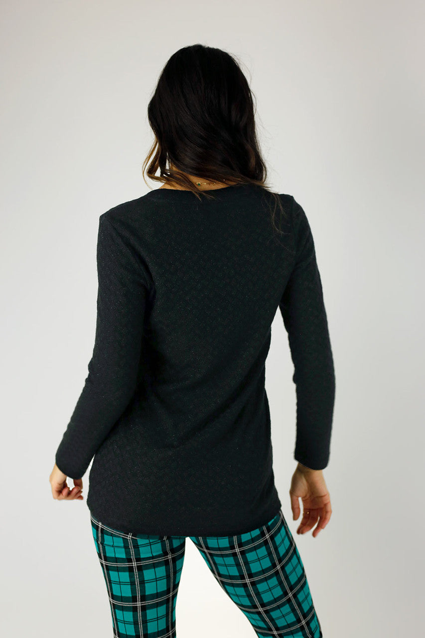 Black Sparkle V-Neck Top - FINAL SALE
