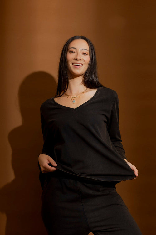 Black Washed Long Sleeve Top