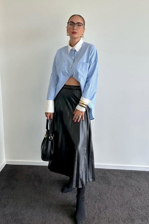 Black Croc Coated Pleat Skirt