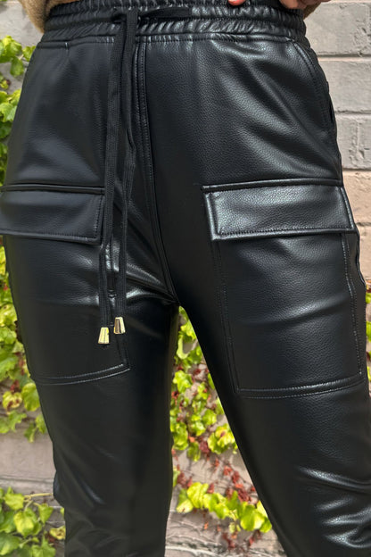 Black Croc Coated Jogger Pant