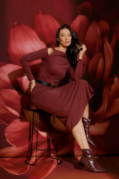 Burgundy Tencel Bias Skirt