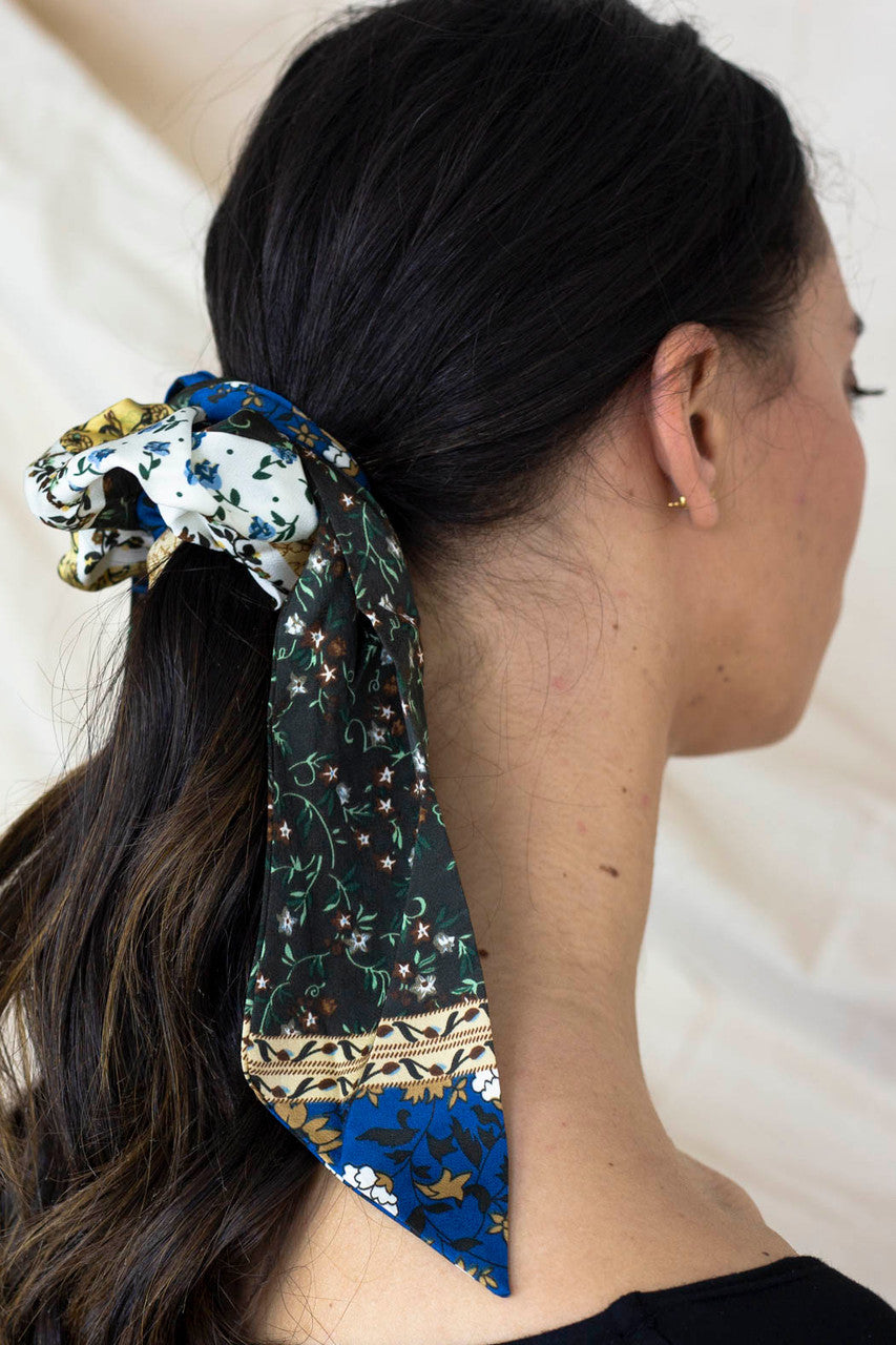Blue Patchwork Scrunchie