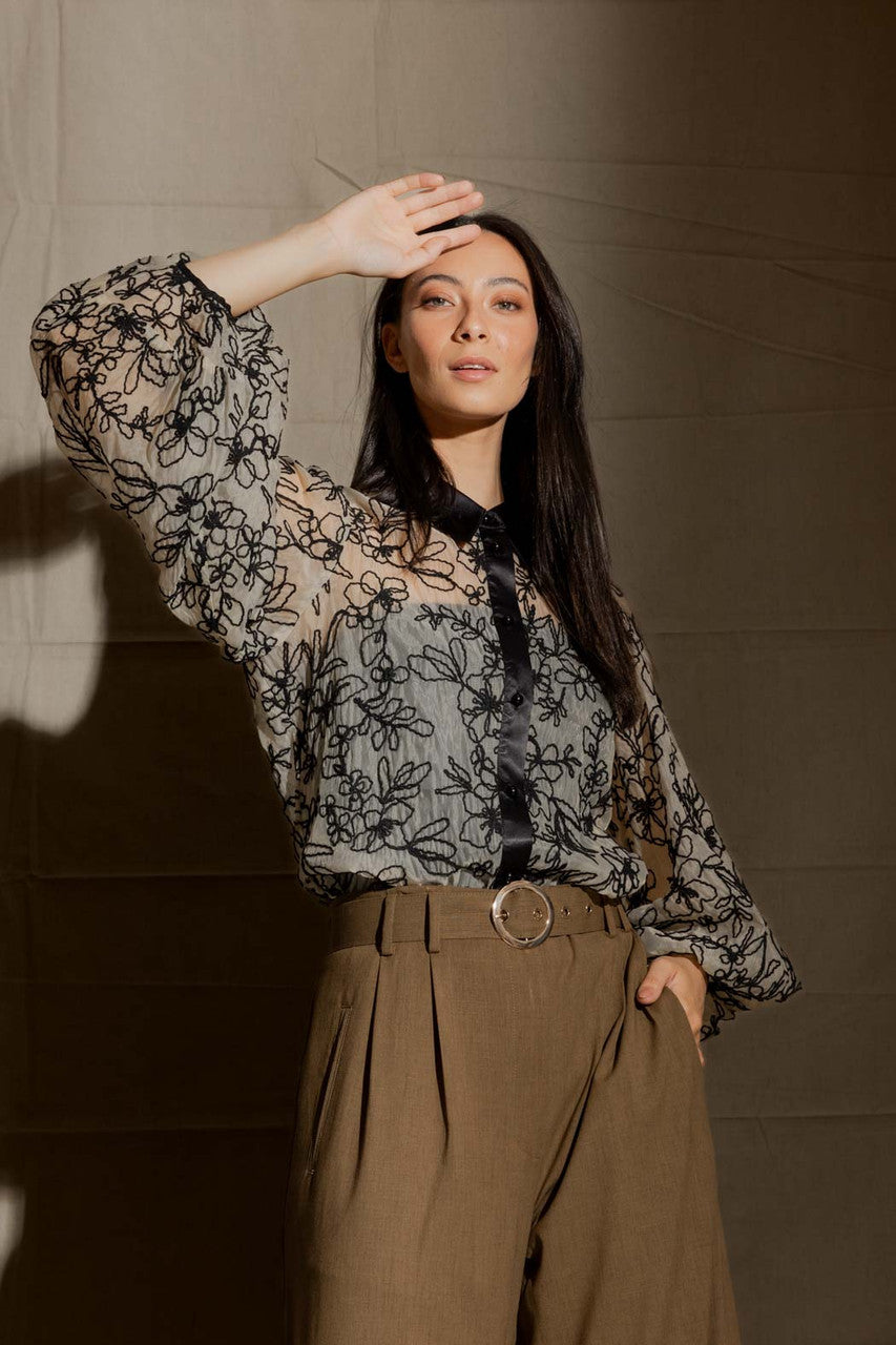 Black/Ivory Balloon Sleeve Shirt