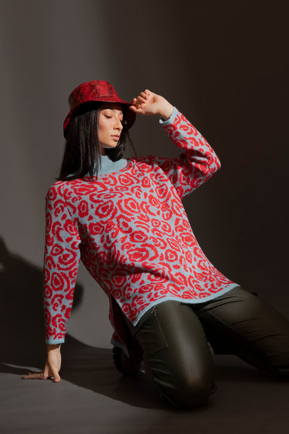 Blue / Red Rose Jumper - FINAL SALE