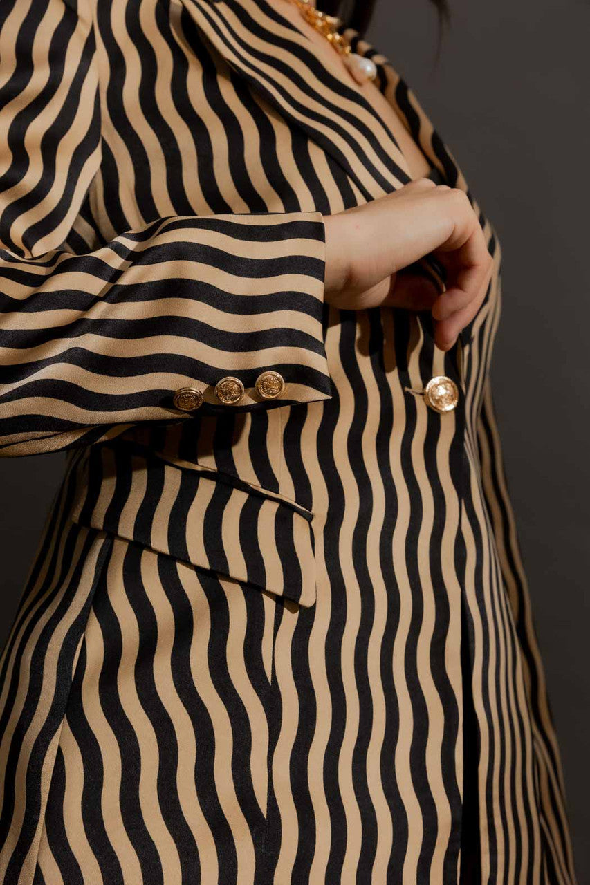 Beige/Black Wave Print Blazer Beige/Black Wave