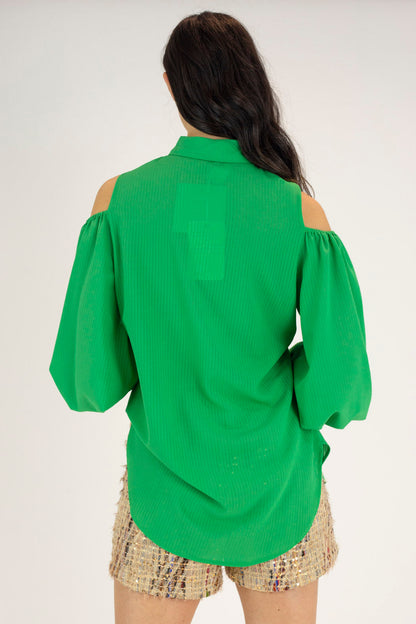 Bright Green Chiffon Open Shoulder Shirt - Final Sale